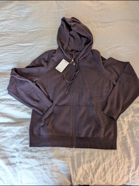 NWT Quince 100% Mongolian Cashmere Zip Hoodie in Deep Orchid Purple Size Large